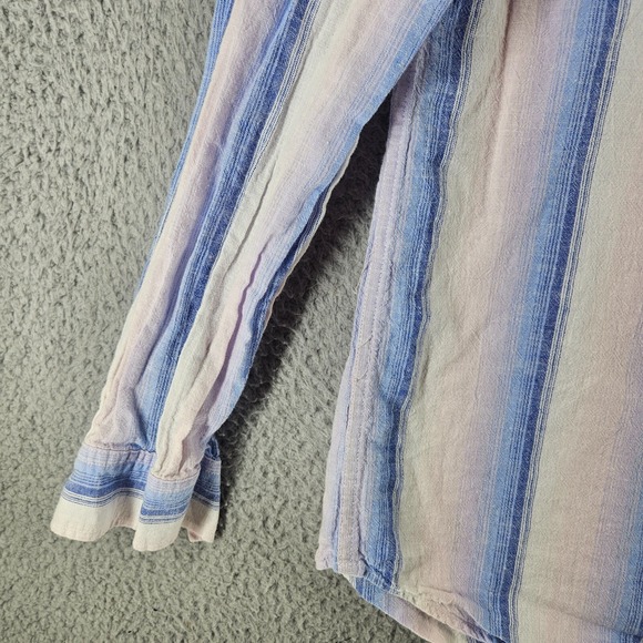 Gap Shirt Women Size Medium Linen Blend 1/2 Button Blue Pink White Striped - M - Picture 4 of 12